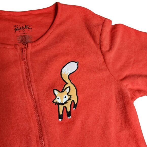 Nick & Nora Fox Footed Fleece Pajamas One Piece PJs Size M Orange - Picture 6 of 10